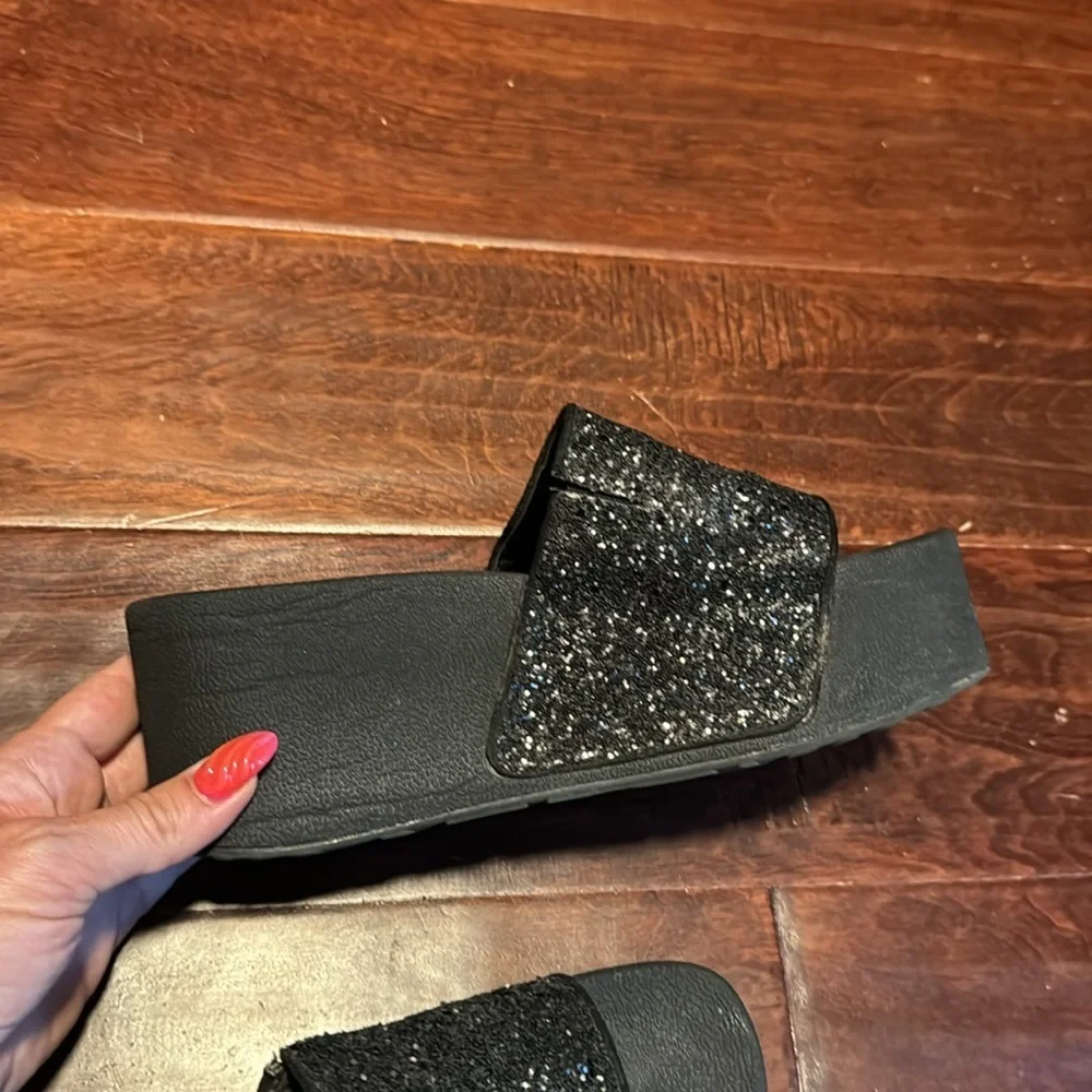 Jessica Simpson black sparkly glitter platform slides size 7 3 inch platform - Picture 4 of 9